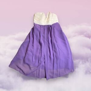 Alfred Angelo (Retired Brand) White Purple Midi Formal Strapless Dress Size 10